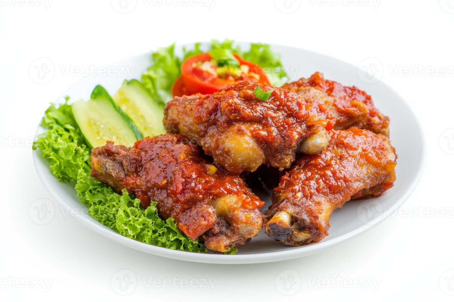 Chicken wings with sauce on a white plate photo