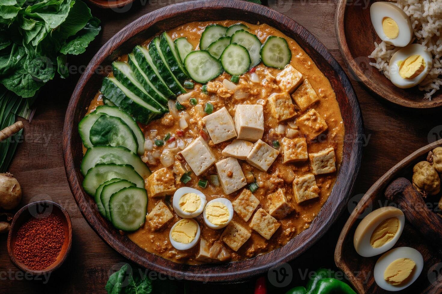 Chicken curry with tofu and vegetables photo