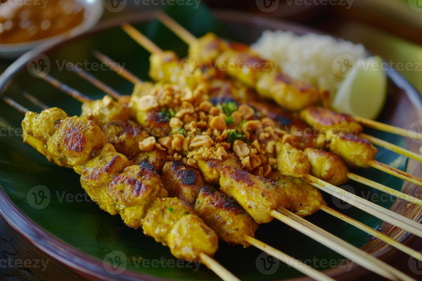A plate of food with skewers on it photo