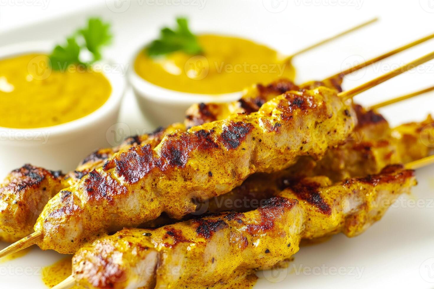 Chicken satay skewers with mustard sauce photo