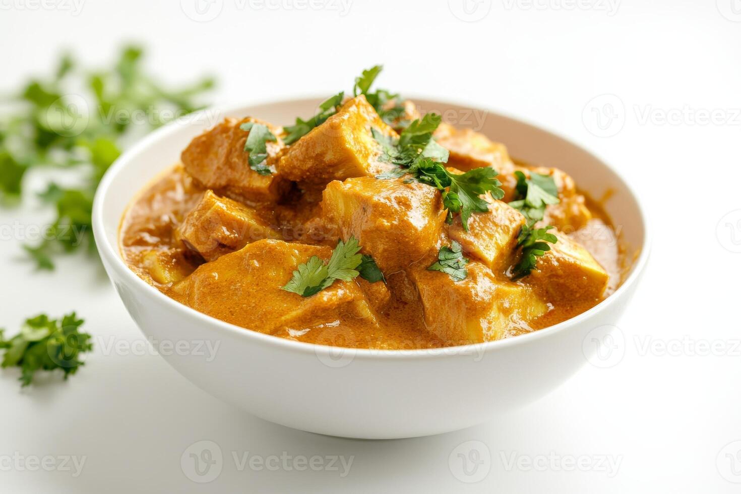 Chicken tikka masala in a white bowl photo