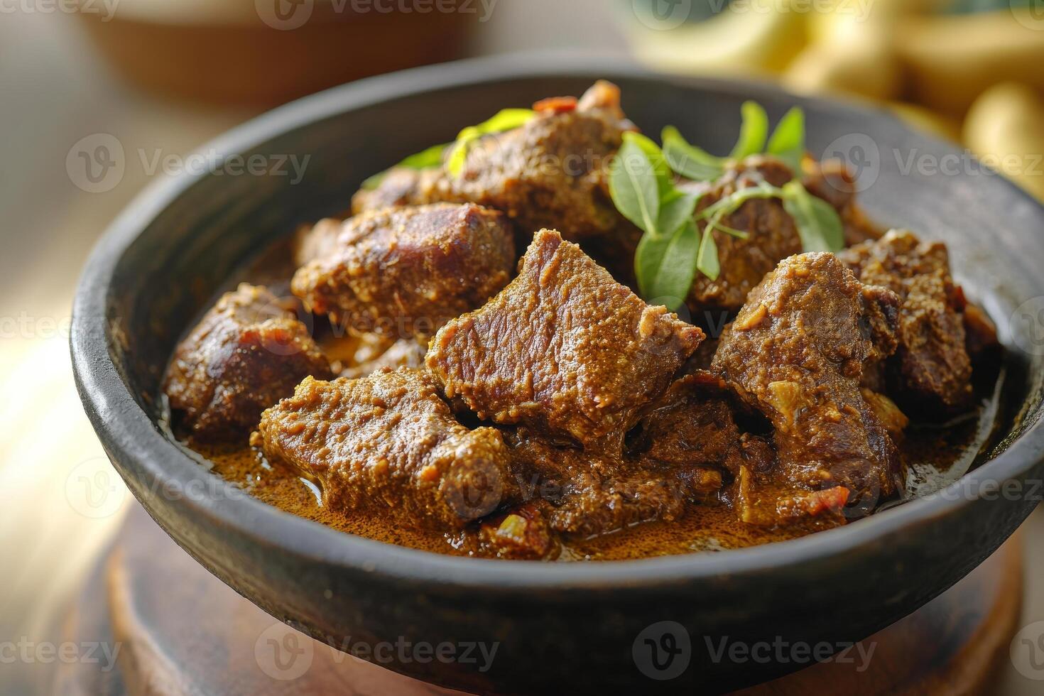 A bowl of beef stew with a spoon photo