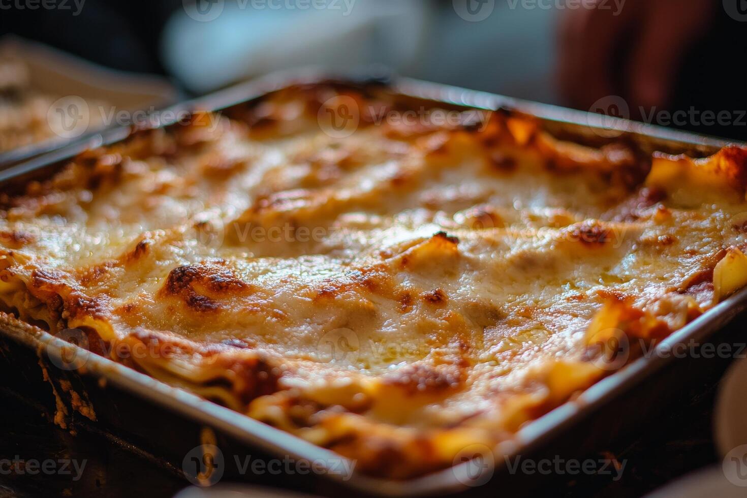A casserole dish with cheese and meat photo