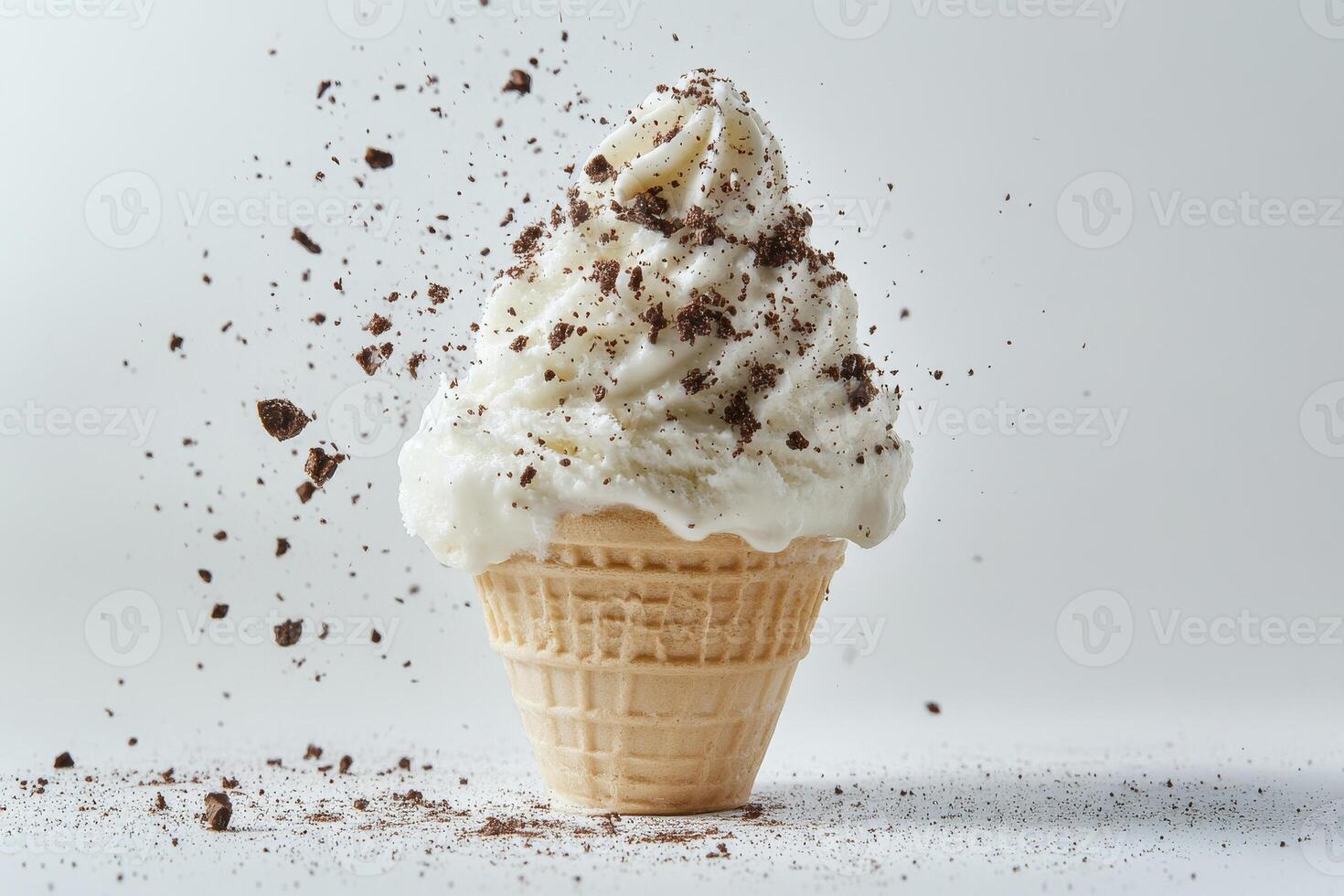 Ice cream cone with chocolate and sprinkles photo