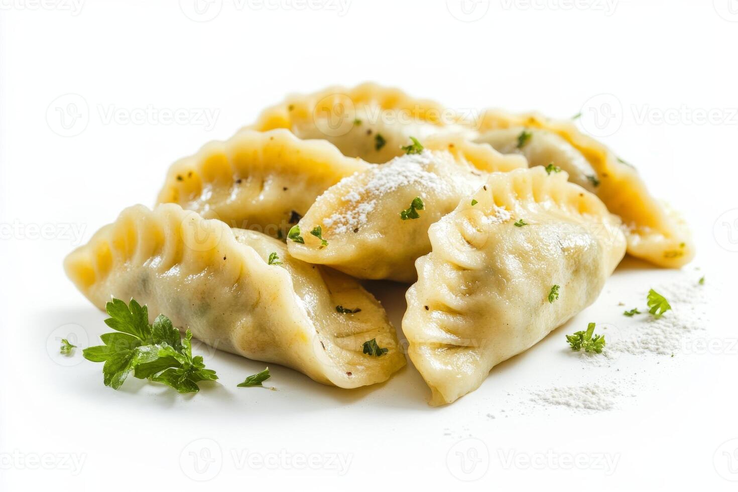 A pile of dumplings on a white surface photo