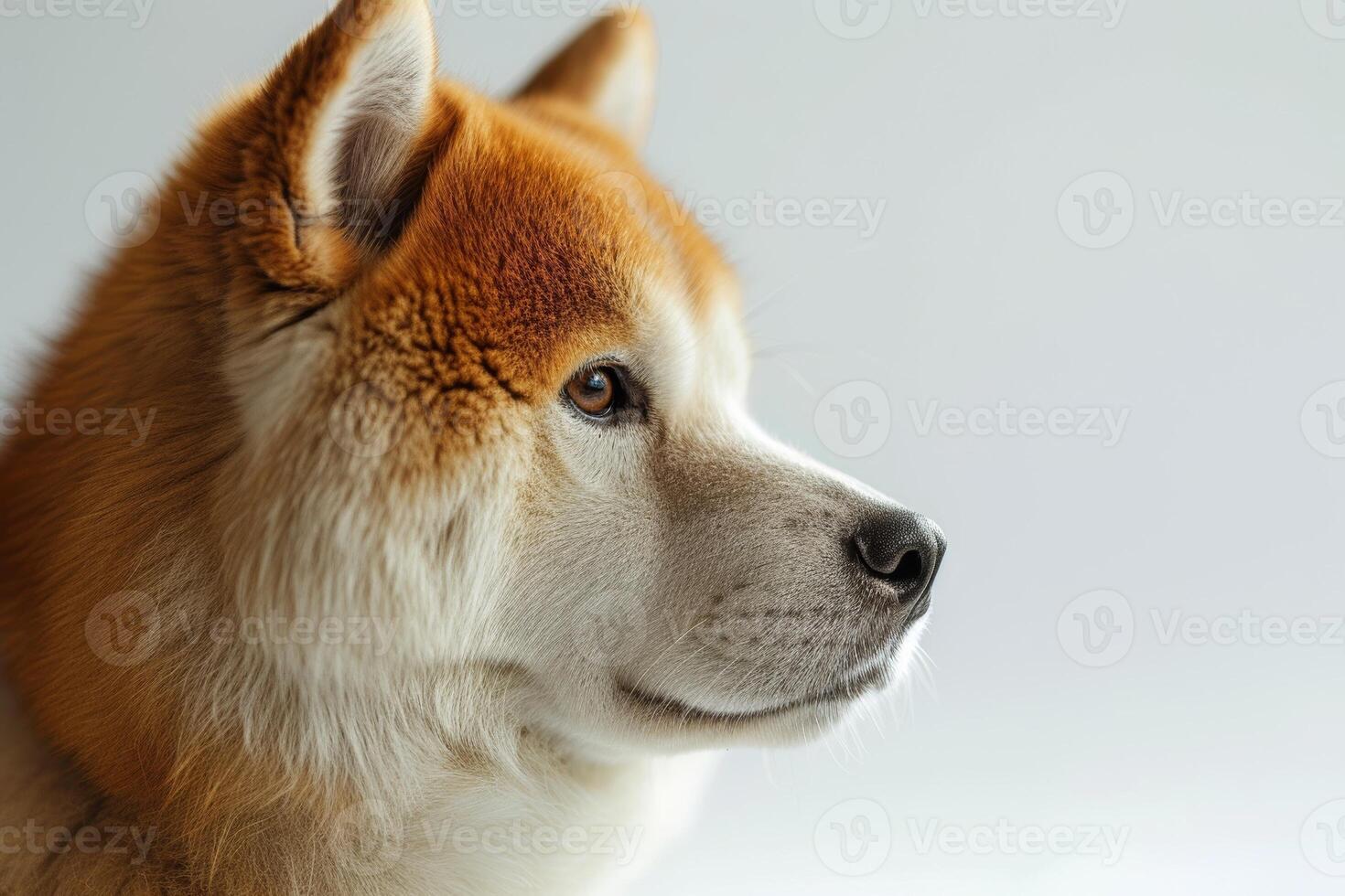 A close up of a dog with a white background photo
