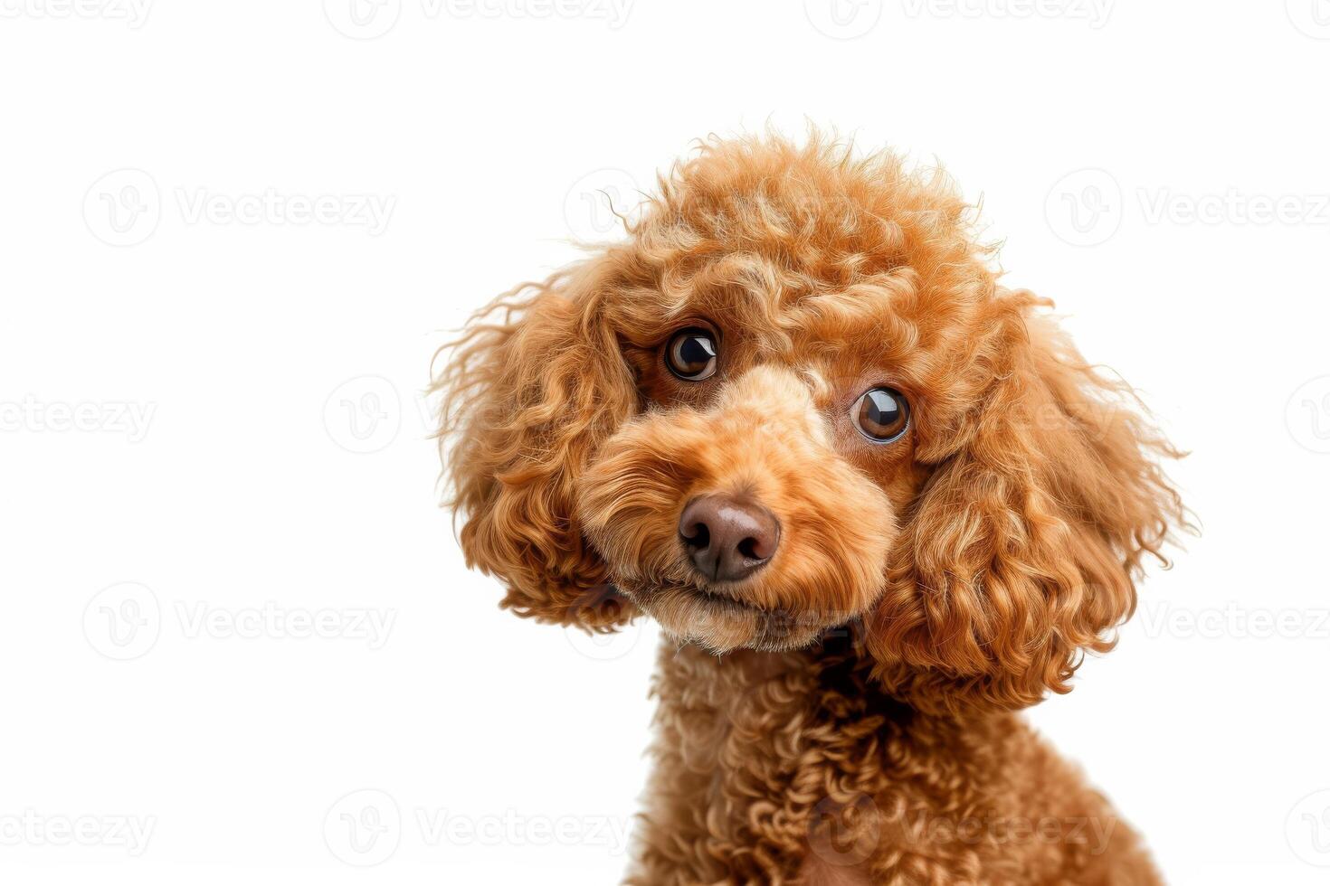 A brown poodle sitting down looking at the camera photo