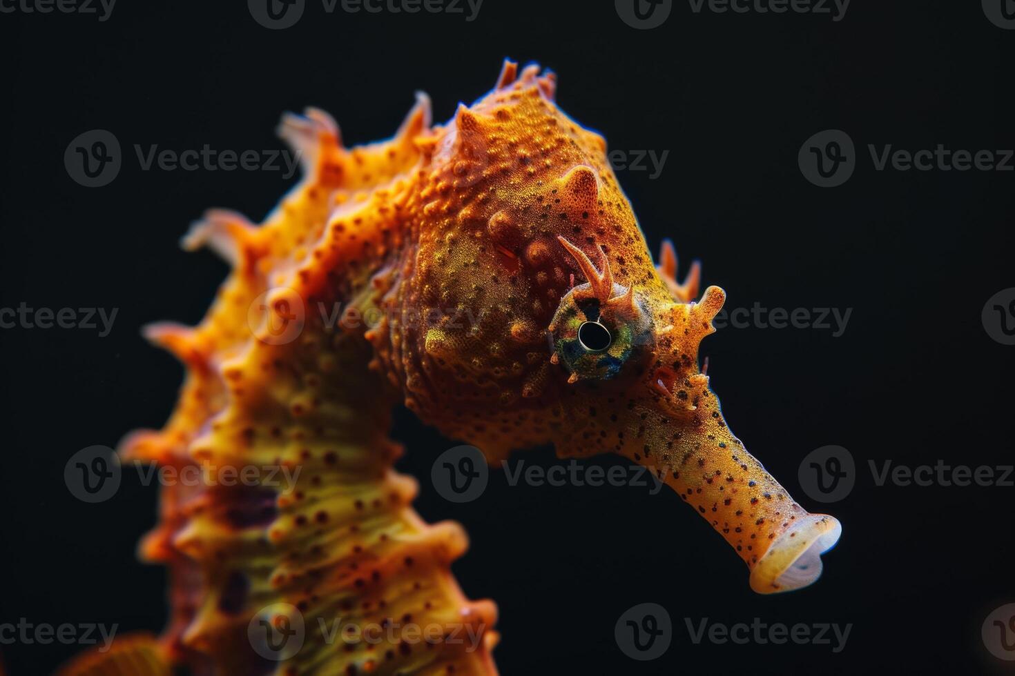 A close up of a sea horse with orange spots photo