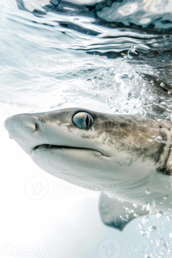 A shark swimming in the water with its mouth open photo