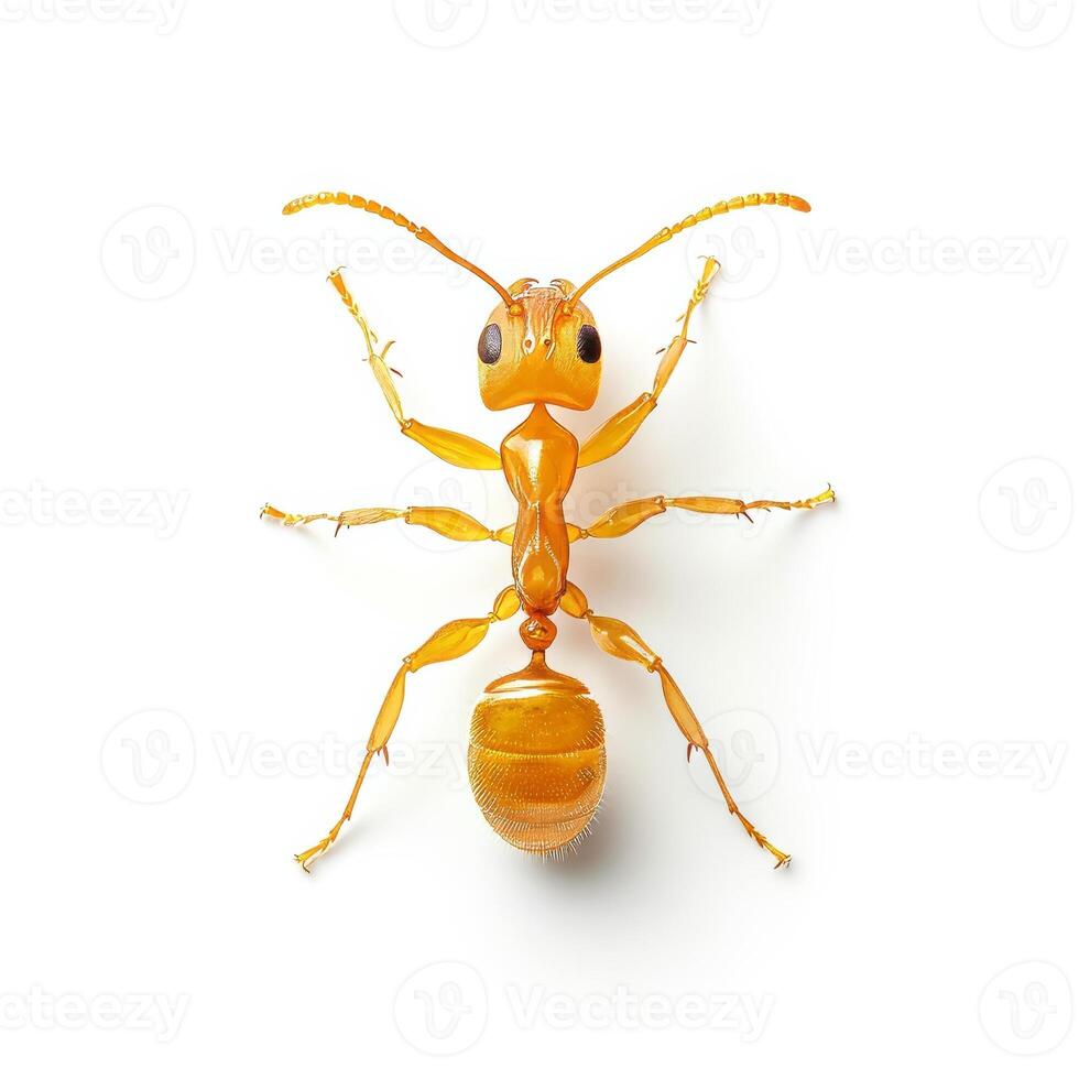 An orange ant is standing on a white background photo