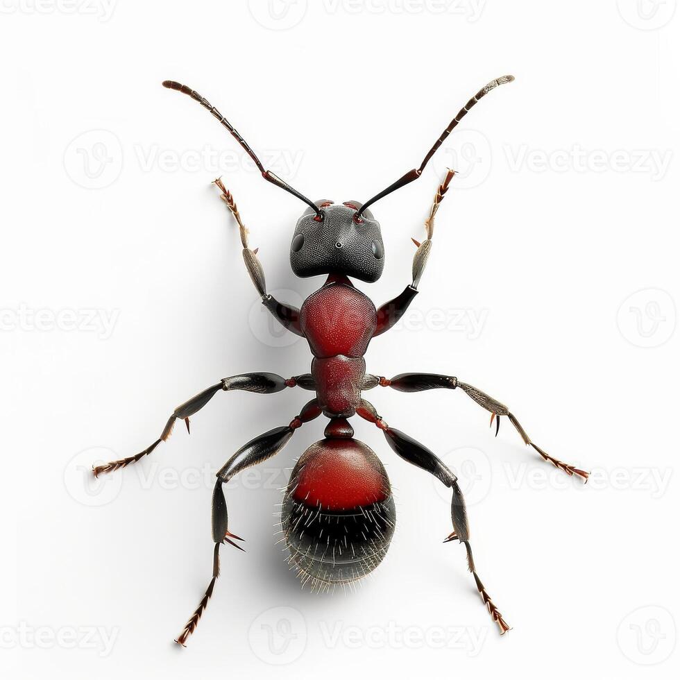 An ant with red and black stripes on its back photo