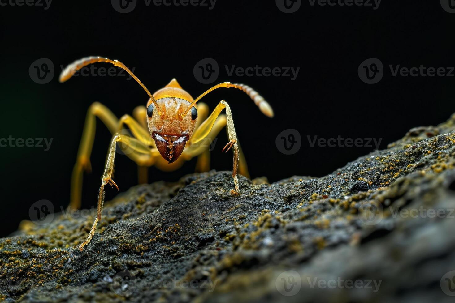 A close up of a yellow ant on a rock photo