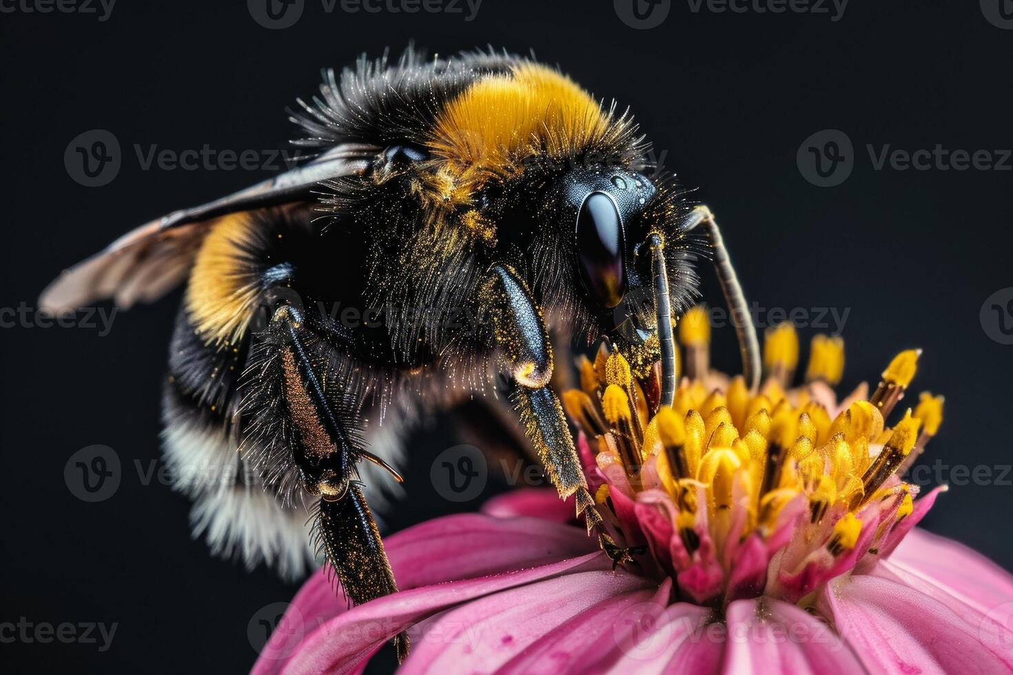 A bee is sitting on a pink flower photo