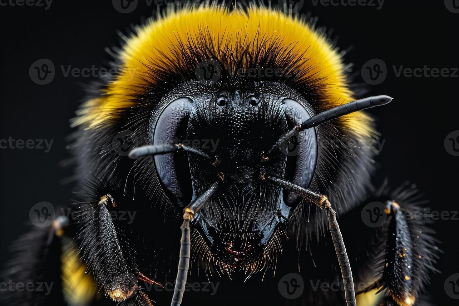 A close up of a bee with yellow and black markings photo
