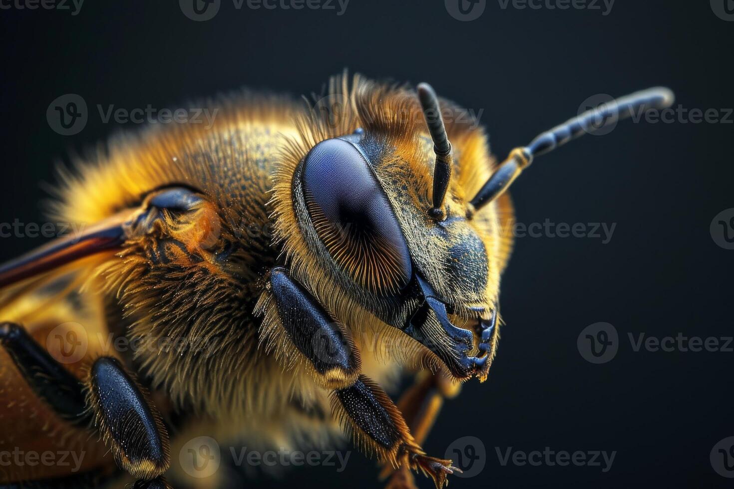Close up of a bee on a black background photo