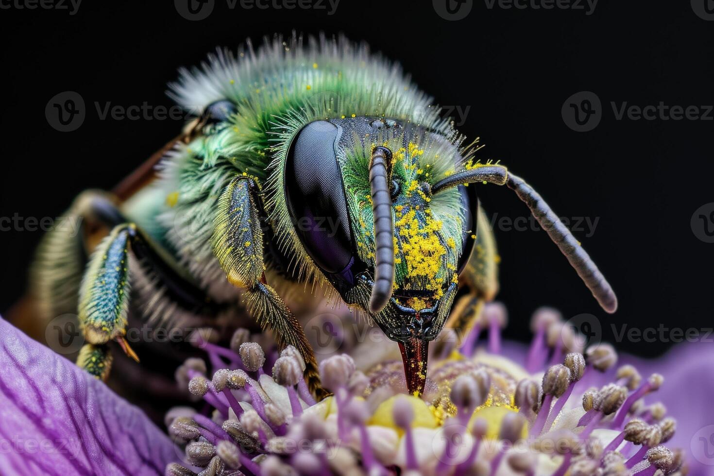 A close up of a bee on a purple flower photo