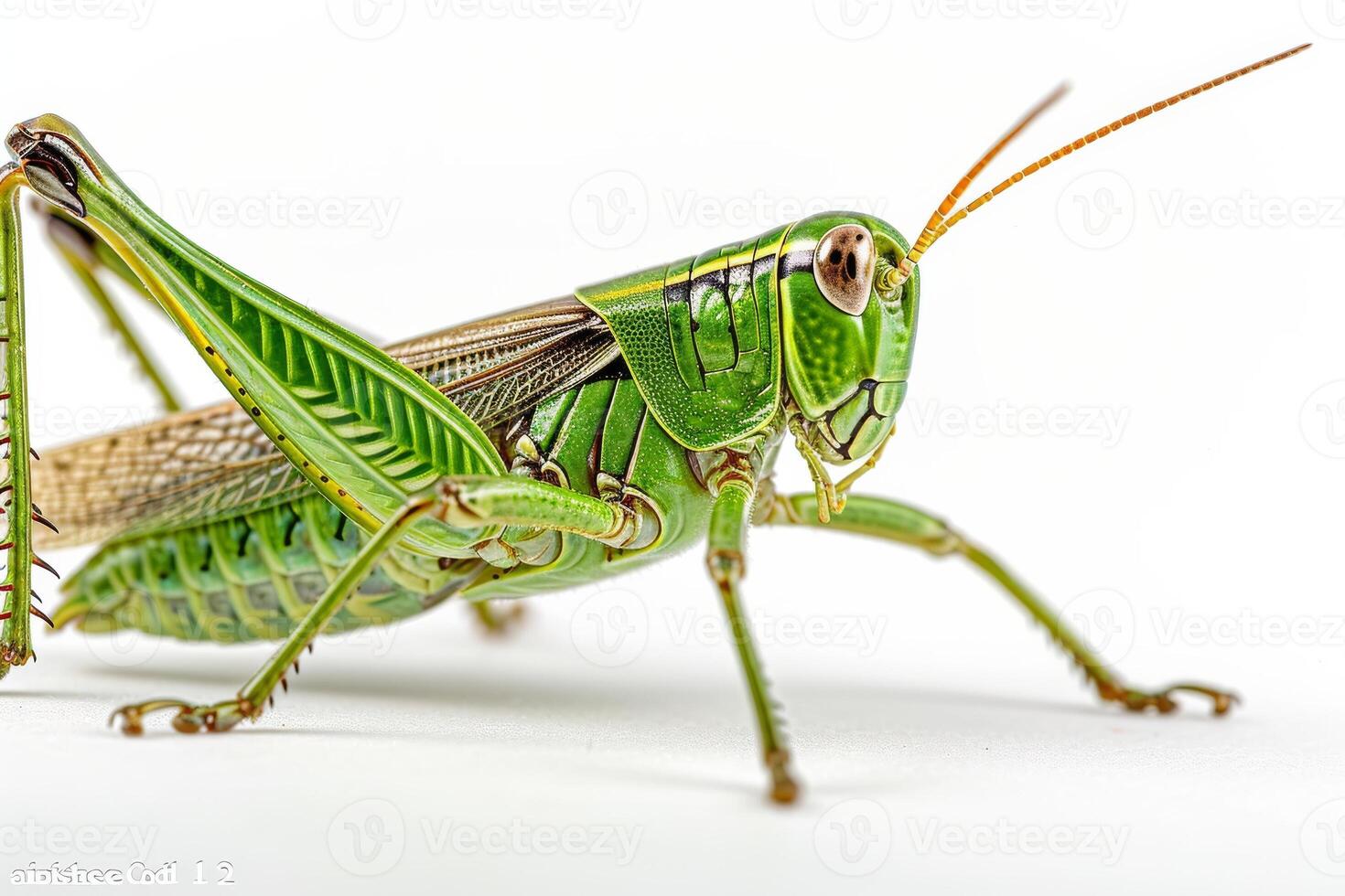 A grasshopper is standing on its hind legs photo