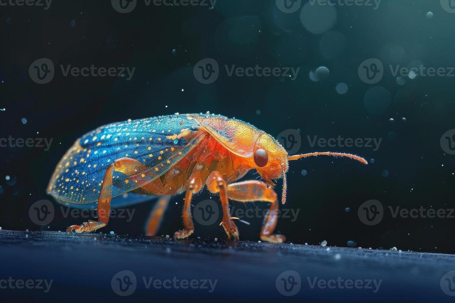 A bug with blue and orange colors on it photo