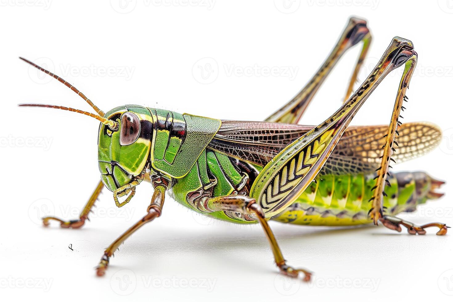 A grasshopper with a green and yellow body photo
