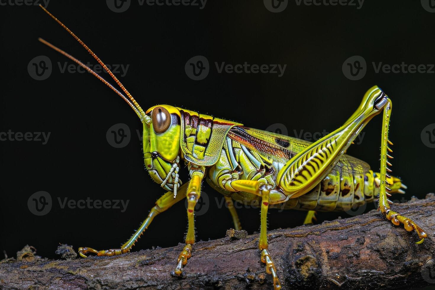 A grasshopper is standing on a branch photo