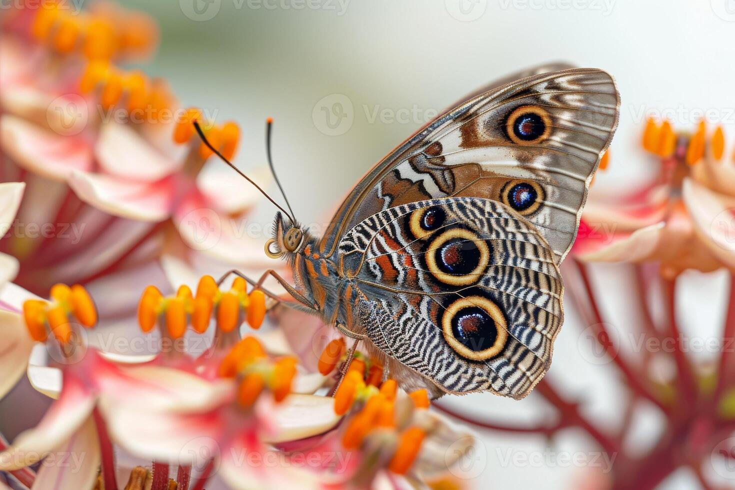 A butterfly is sitting on a flower photo