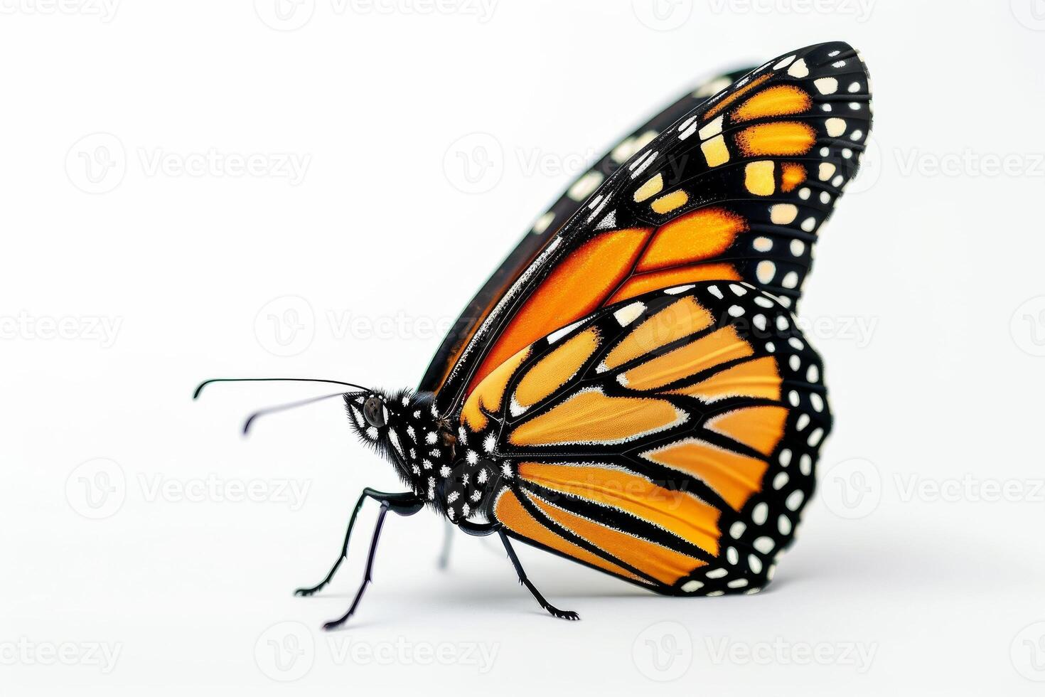 A monarch butterfly is sitting on a white background photo