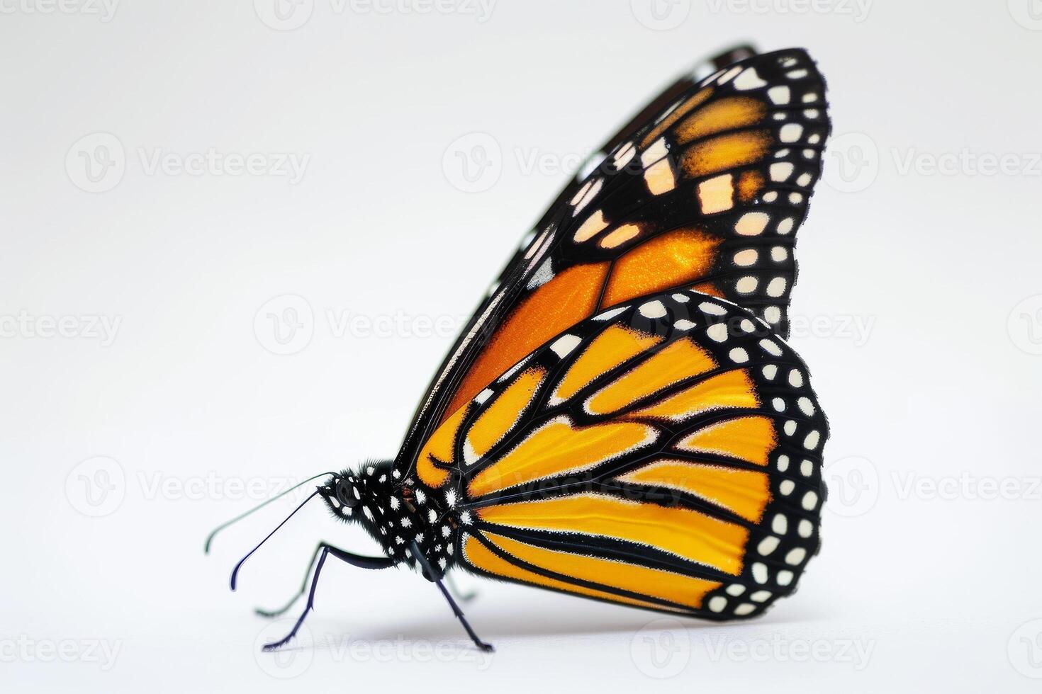 A monarch butterfly is sitting on a white background photo