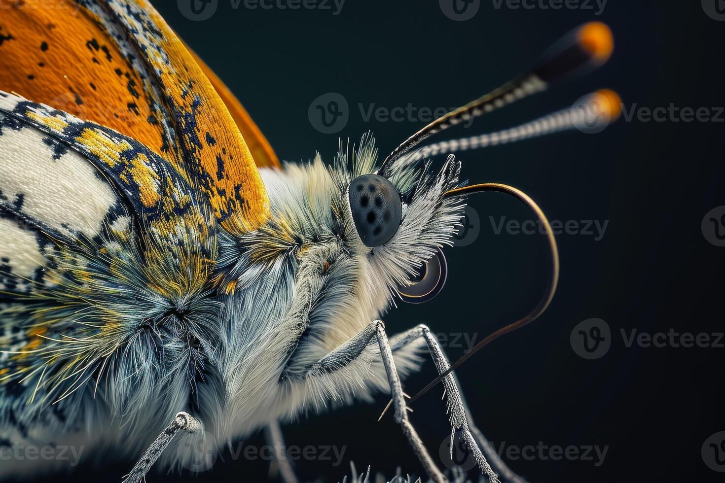 A close up of a butterfly with orange and white markings photo