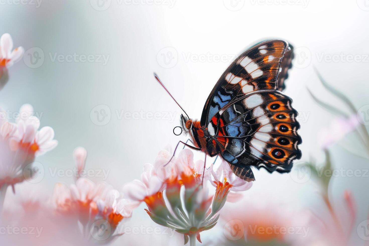 A butterfly is sitting on some flowers photo