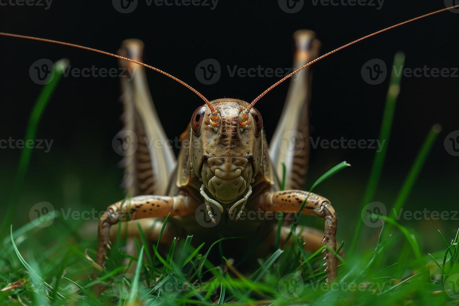A grasshopper is standing in the grass photo