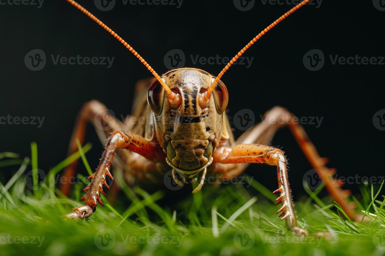 A grasshopper is standing on the grass photo