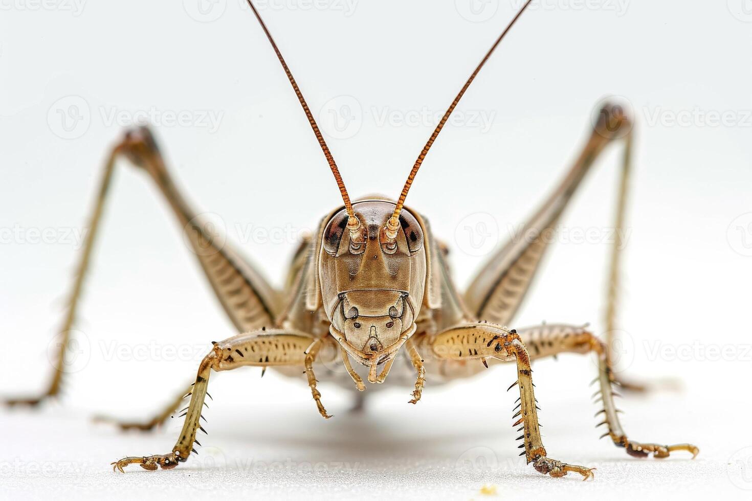 A close up of a grasshopper on a white background photo