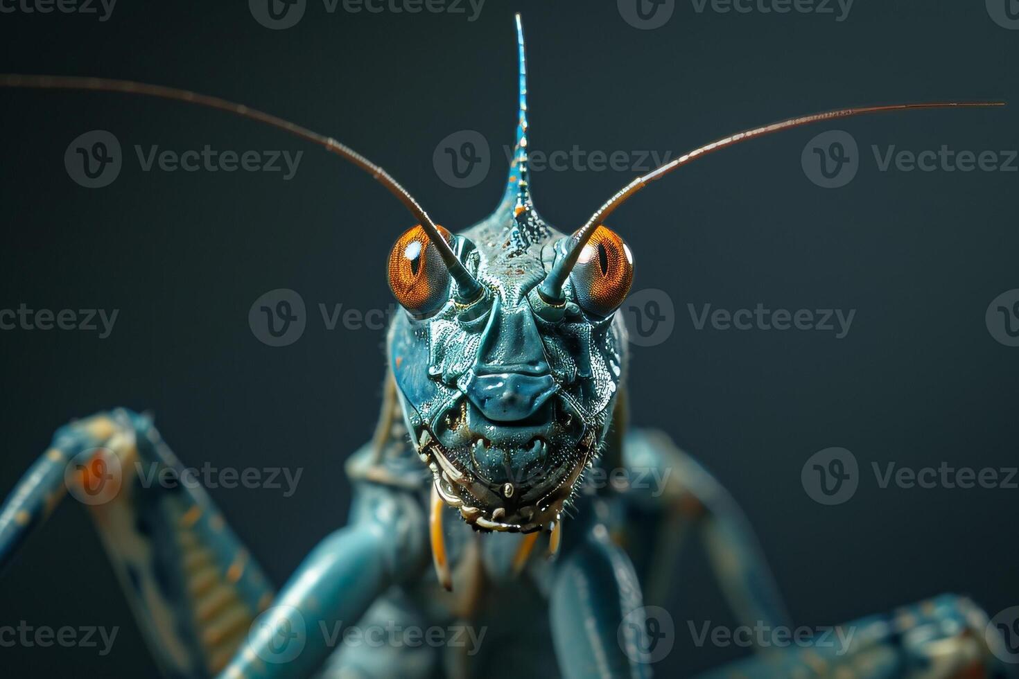 A close up of a grasshopper with large eyes photo