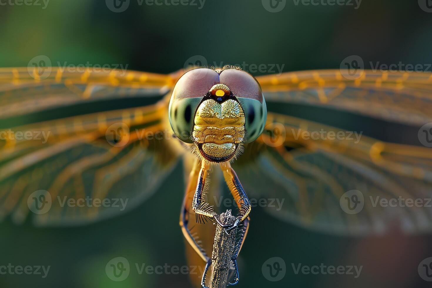 A close up of a dragonfly with a small insect photo