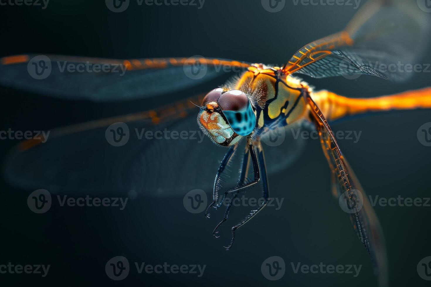 A close up of a dragonfly with a black background photo