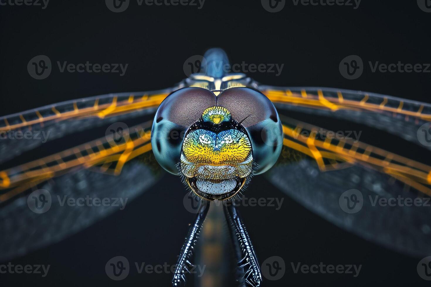 A close up of a dragonfly's face photo