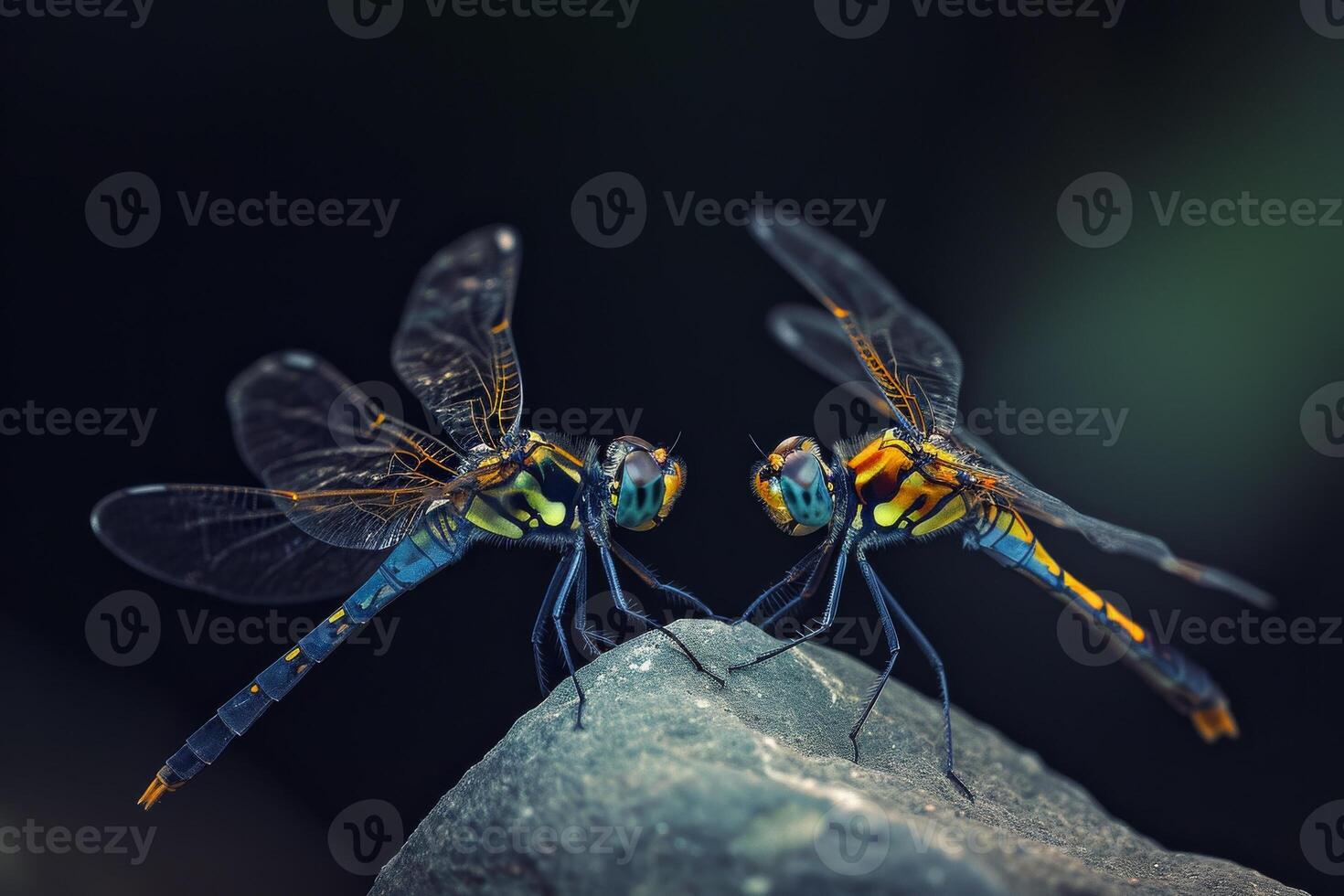 Two dragonflies on a rock photo