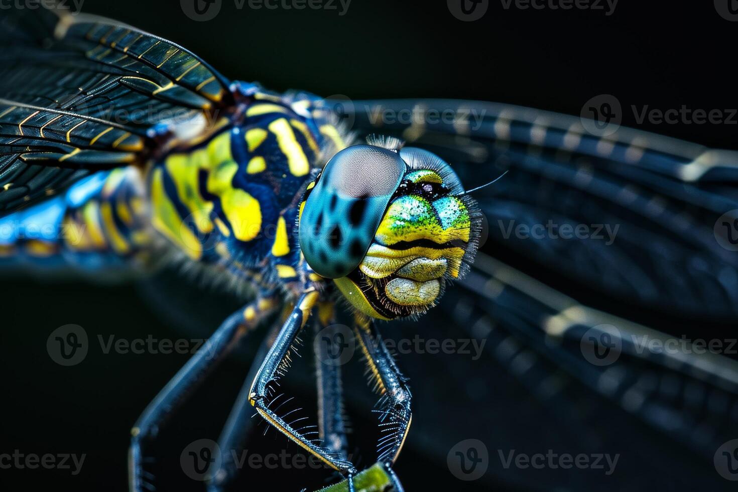 A close up of a dragonfly with a black background photo