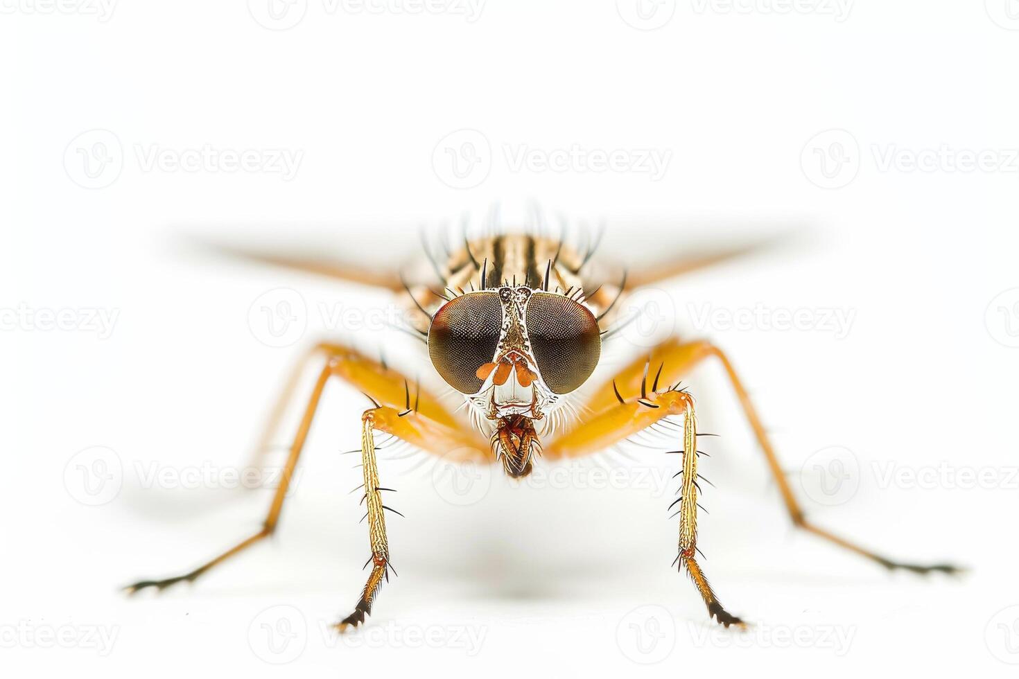 A close up of a fly on a white background photo