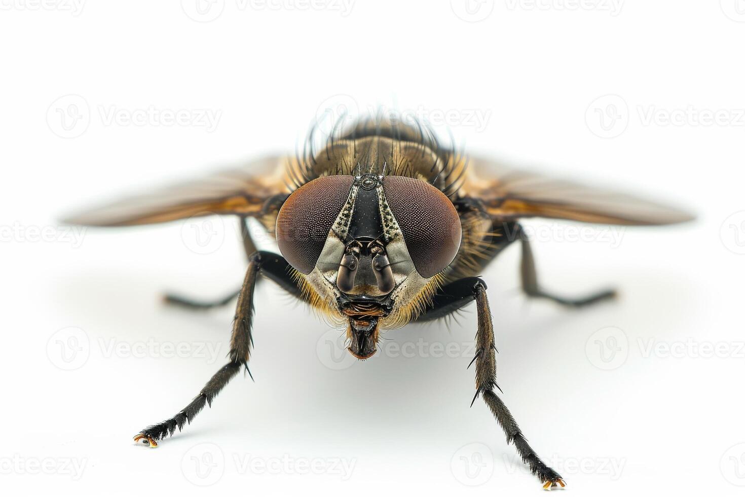 A close up of a fly on a white background photo