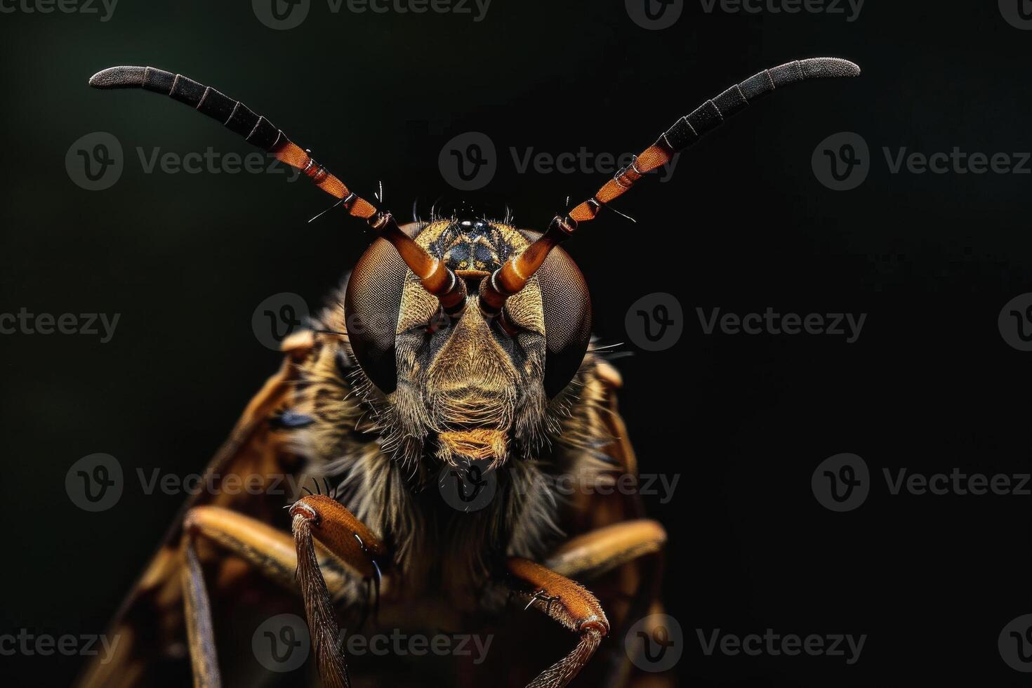 A close up of a wasp with its head turned to the side photo