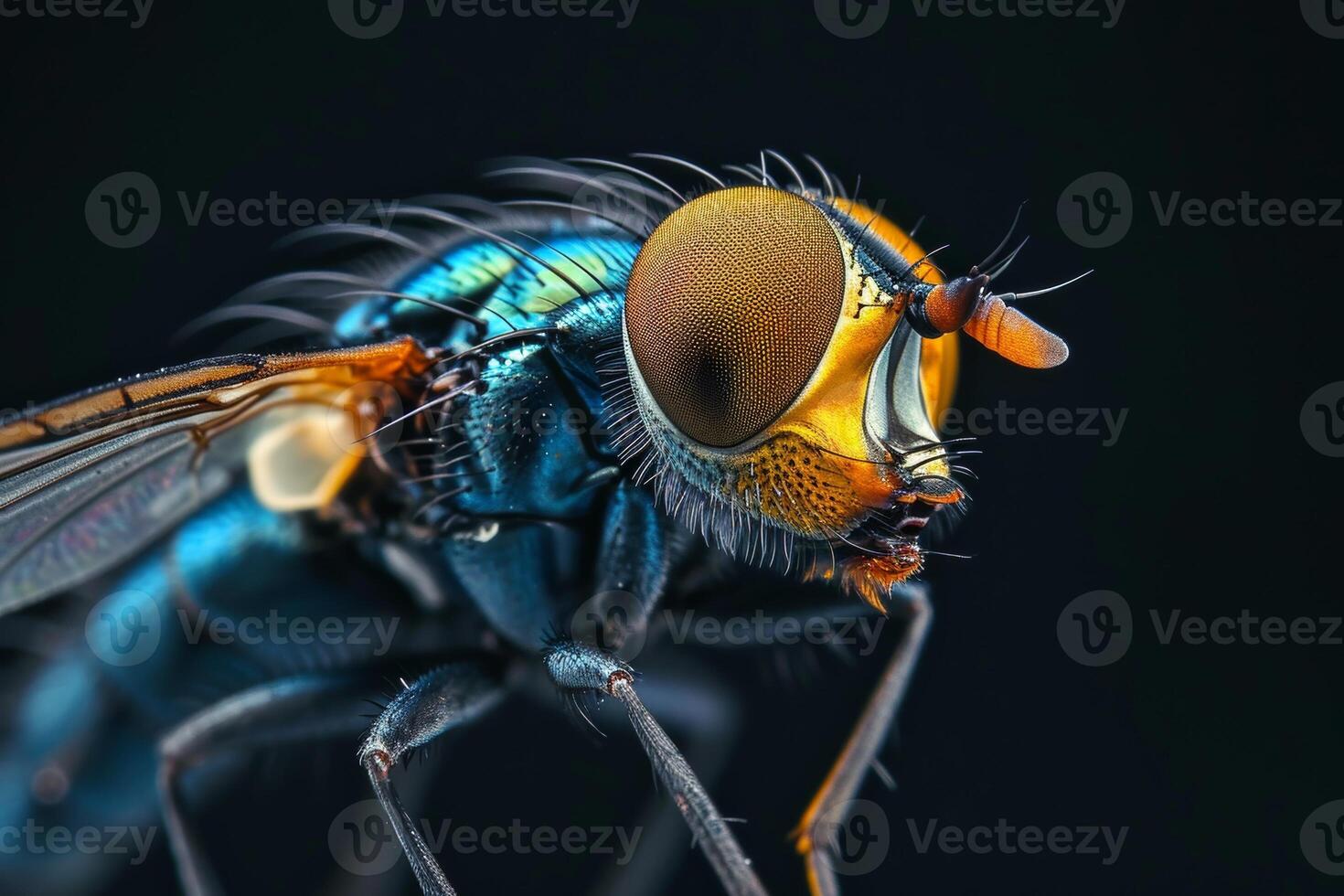 A close up of a fly with blue eyes photo