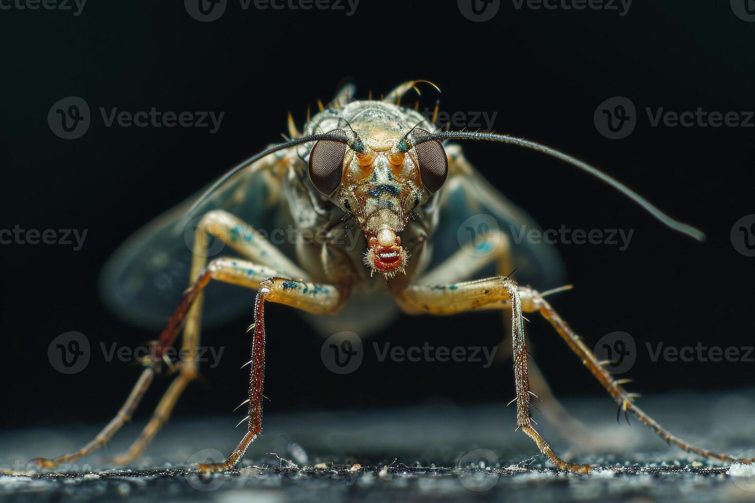 A close up of a fly with its mouth open photo