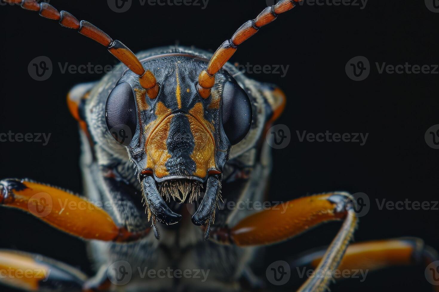 A close up of a bug with orange and black stripes photo