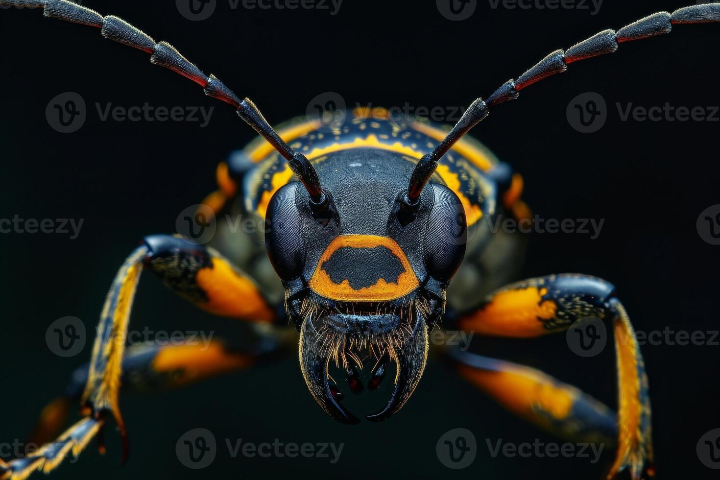A close up of a bug with black and orange stripes photo