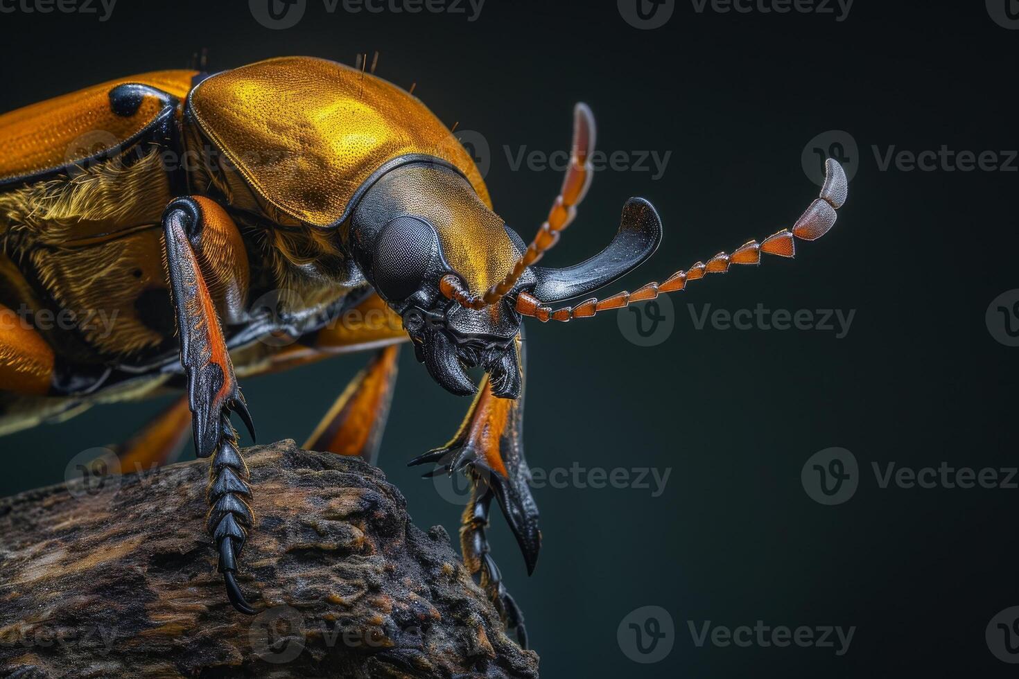 A beetle with orange and black markings on its back photo
