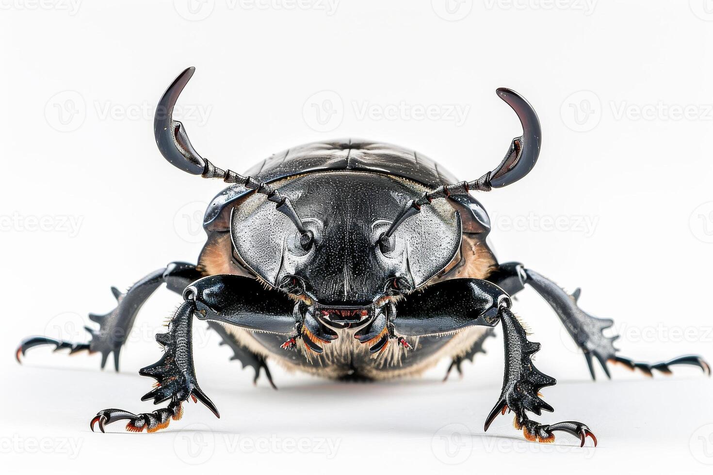 A large beetle with long horns on its back photo