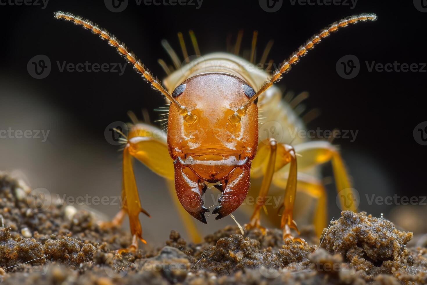 A close up of a bug with its mouth open photo