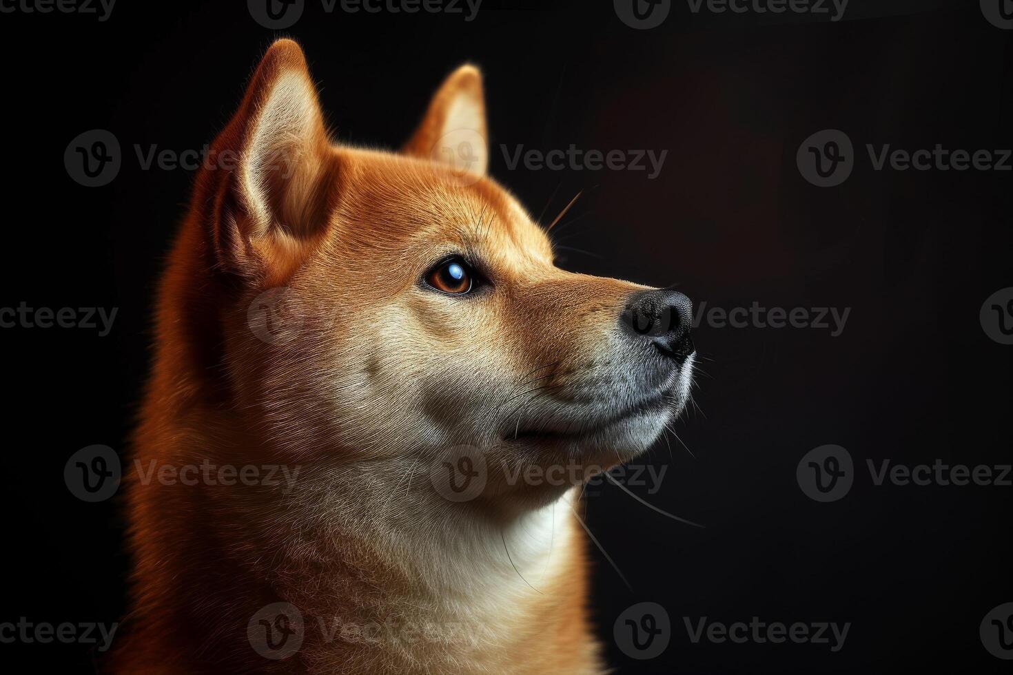 Shiba inu dog portrait on black background photo