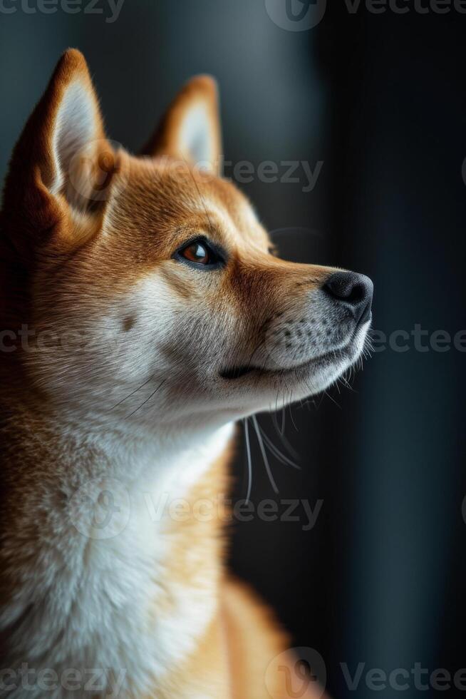 A shiba inu dog looking up at the sky photo